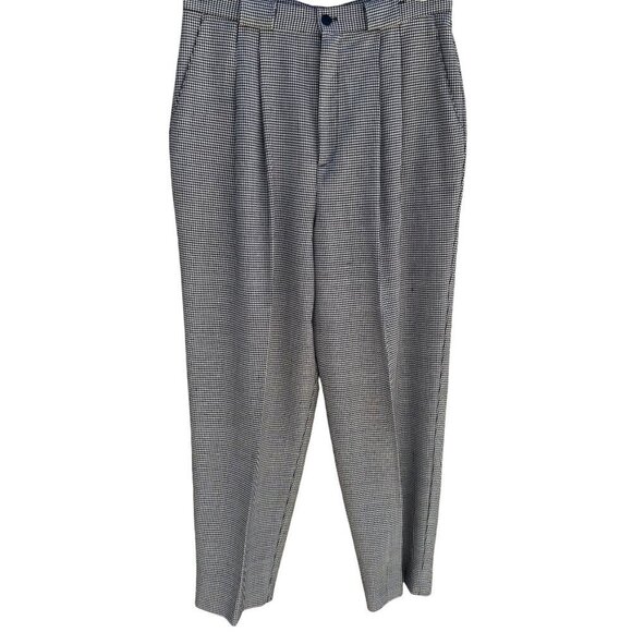 Tofy Vintage Womens High-Waisted Black White Houndstooth Pleated Trouser Pant 16 - Picture 1 of 9